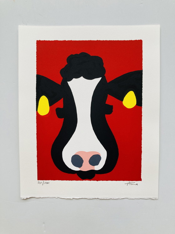 Image 1 of Anna - Silkscreen Cow - Red