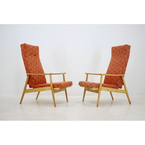 Image 1 of Vintage pair of adjustable armchairs with footstools by Thon, 1970.