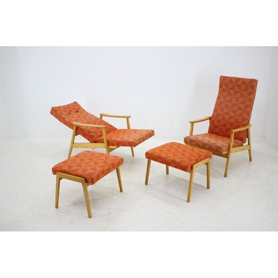 Image 1 of Vintage pair of adjustable armchairs with footstools by Thon, 1970.