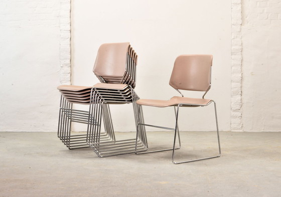 Image 1 of Set of 2 Matrix Krueger Muted Pink Stackable Dining Chairs Designed by Thomas Tolleson