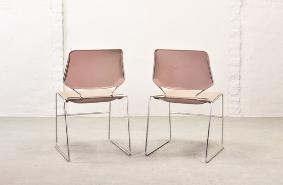 Image 1 of Set of 2 Matrix Krueger Muted Pink Stackable Dining Chairs Designed by Thomas Tolleson