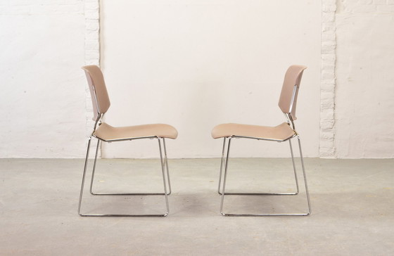 Image 1 of Set of 2 Matrix Krueger Muted Pink Stackable Dining Chairs Designed by Thomas Tolleson