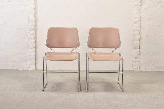 Image 1 of Set of 2 Matrix Krueger Muted Pink Stackable Dining Chairs Designed by Thomas Tolleson