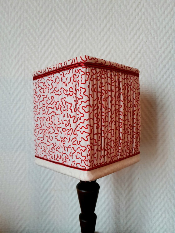 Image 1 of Art Deco Wooden Lamp With Sewing Lampshade