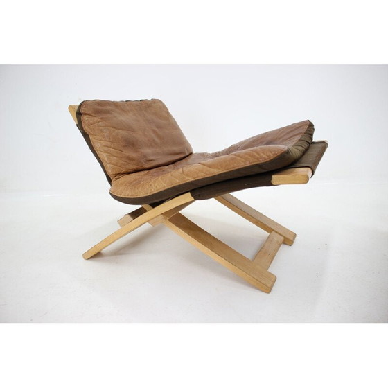 Image 1 of Kroken Leather Lounge Chair and foot stool by Ake Fribytter for Nelo 1970s