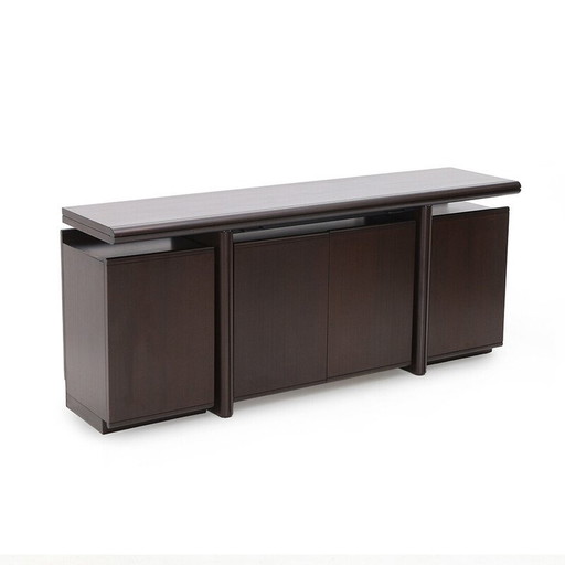 Vintage mahogany wood sideboard with extractable table by Giuseppe Scagliotti, 1970