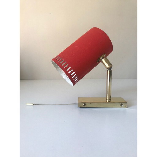 Vintage red wall lamp "pipe" in aluminum and brass