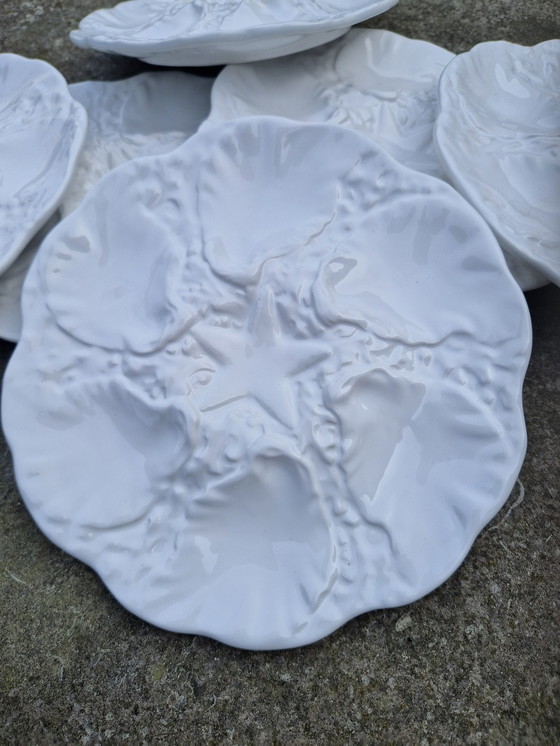 Image 1 of Set di 6 piatti per ostriche in maiolica portoghese