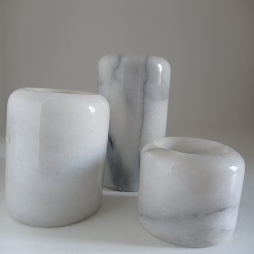 3 White Marble Candleholders