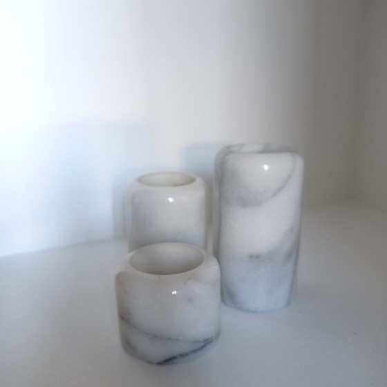 Image 1 of 3 White Marble Candleholders