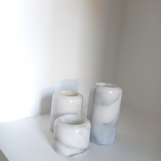 Image 1 of 3 White Marble Candleholders