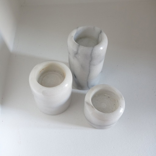 3 White Marble Candleholders