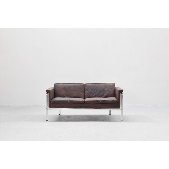 Image 1 of Vintage brown leather sofa by Horst Bràning for Alfred Kill International, Germany 1968