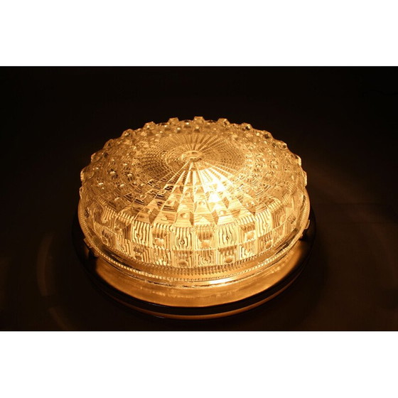 Image 1 of Vintage chrome steel and glass ceiling lamp by Pokrok Žilina, Czechoslovakia 1970