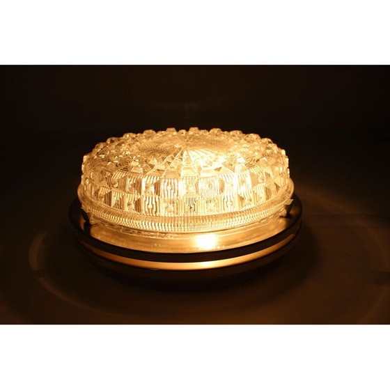 Image 1 of Vintage chrome steel and glass ceiling lamp by Pokrok Žilina, Czechoslovakia 1970