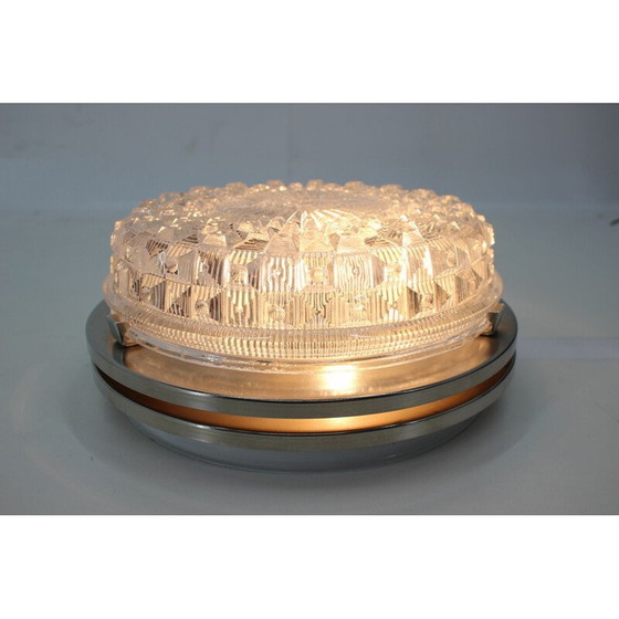 Image 1 of Vintage chrome steel and glass ceiling lamp by Pokrok Žilina, Czechoslovakia 1970