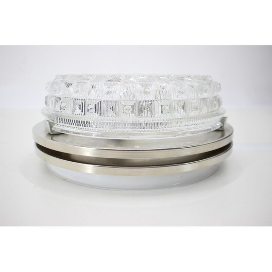 Image 1 of Vintage chrome steel and glass ceiling lamp by Pokrok Žilina, Czechoslovakia 1970