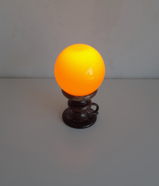 Image 1 of Ceramic Earthenware Vintage Table Lamp with Orange Glass Bulb, West Germany Fat Lava Style