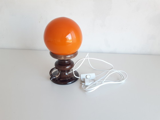 Image 1 of Ceramic Earthenware Vintage Table Lamp with Orange Glass Bulb, West Germany Fat Lava Style