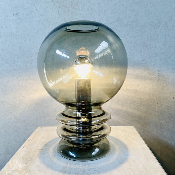 Image 1 of Hand Blown "Bulb Moon" Design Table Lamp Glashütte Limburg, 1960