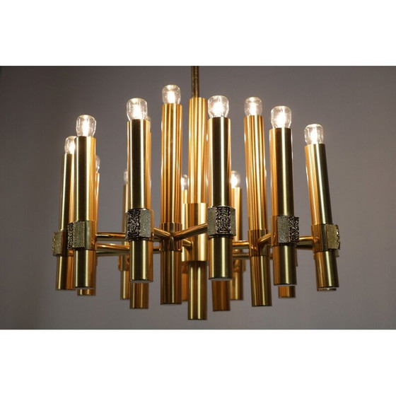 Image 1 of Vintage gilded brass chandelier by Angelo Brotto for Esperia, Italy 1970