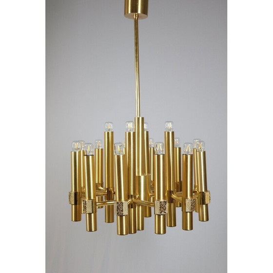 Image 1 of Vintage gilded brass chandelier by Angelo Brotto for Esperia, Italy 1970