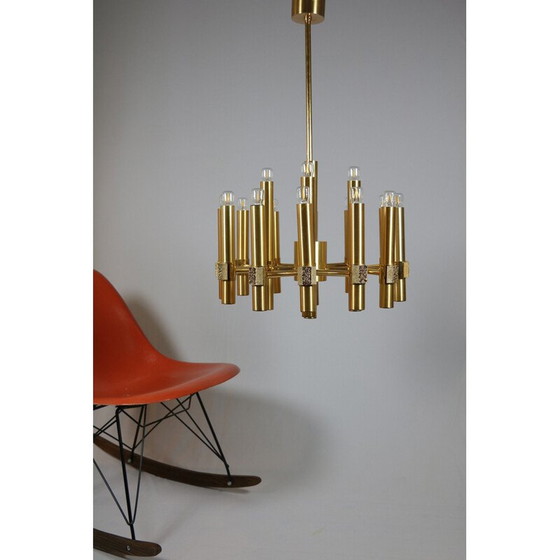 Image 1 of Vintage gilded brass chandelier by Angelo Brotto for Esperia, Italy 1970