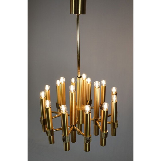 Image 1 of Vintage gilded brass chandelier by Angelo Brotto for Esperia, Italy 1970
