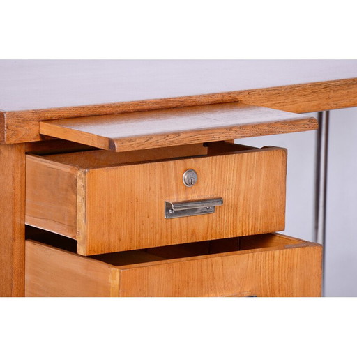 Vintage Bauhaus desk in oak and chromed steel by Hynek Gottwald, Czechoslovakia 1930