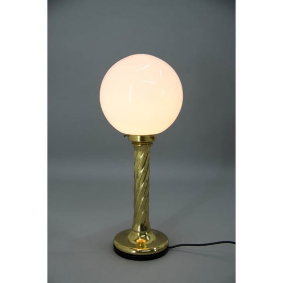 Image 1 of Vintage brass and opaline glass table lamp, Germany 1970s
