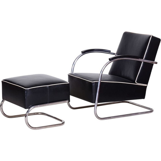 Image 1 of Vintage armchair with black ottoman by Mucke Melder, Czechoslovakia 1930