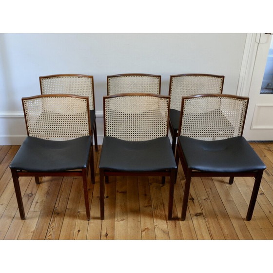 Image 1 of Set of 6 vintage rosewood and cane chairs by Tito Agnoli for La Linea, 1960