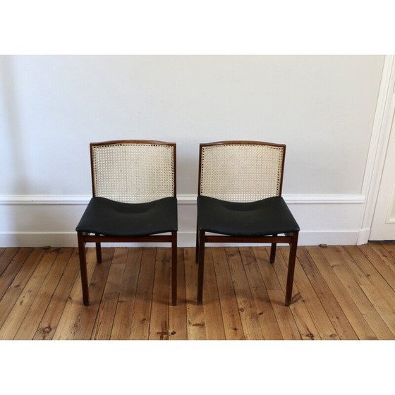 Image 1 of Set of 6 vintage rosewood and cane chairs by Tito Agnoli for La Linea, 1960