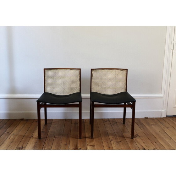 Image 1 of Set of 6 vintage rosewood and cane chairs by Tito Agnoli for La Linea, 1960