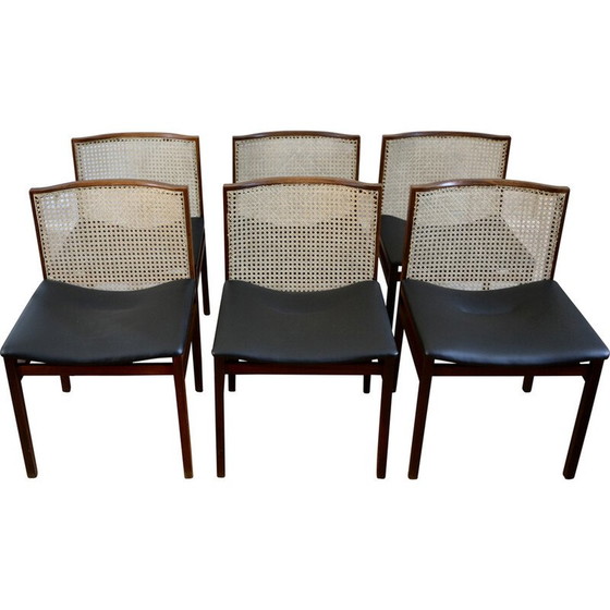 Image 1 of Set of 6 vintage rosewood and cane chairs by Tito Agnoli for La Linea, 1960