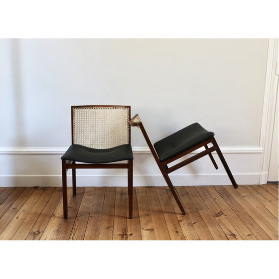 Image 1 of Set of 6 vintage rosewood and cane chairs by Tito Agnoli for La Linea, 1960