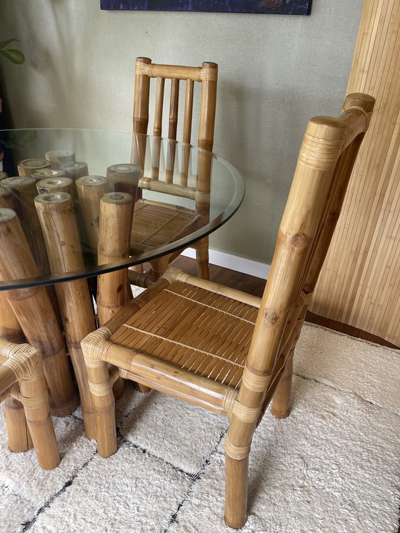 Image 1 of Vintage Boho Bamboo Dining Room Set - Dining Table With 4 Chairs