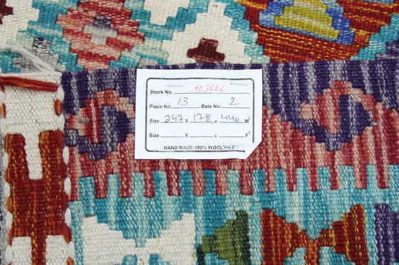 Image 1 of Kilim afgano originale in stile antico, 247 x 178 cm, condizioni eccellenti.