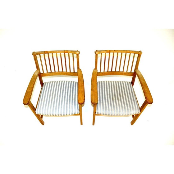 Image 1 of Pair of vintage pine and cotton armchairs by Yngve Ekström for Swedese, Sweden 1970