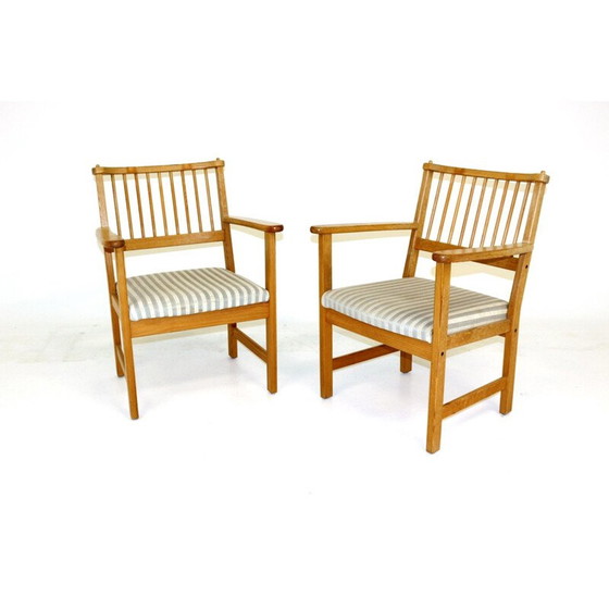 Image 1 of Pair of vintage pine and cotton armchairs by Yngve Ekström for Swedese, Sweden 1970