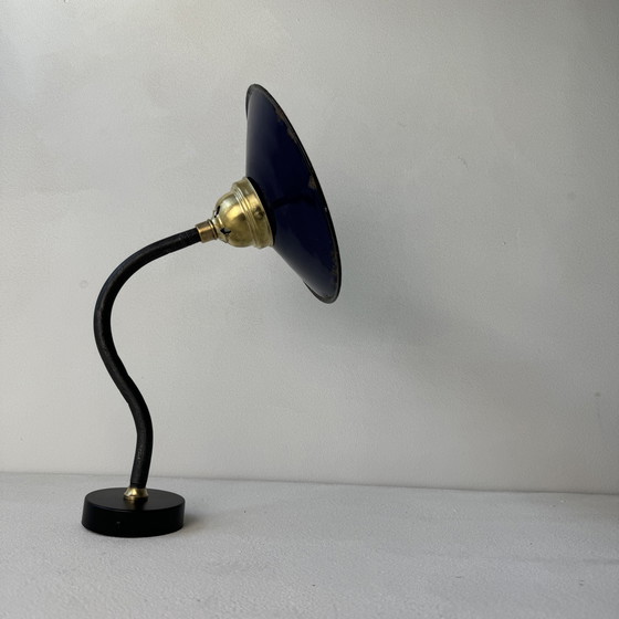 Image 1 of Antique Blue Enameled Industrial Wall Light