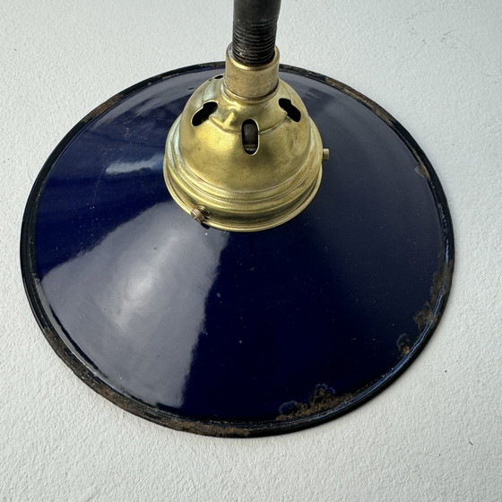 Image 1 of Antique Blue Enameled Industrial Wall Light