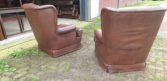 Image 1 of 2x vintage leren armchairs