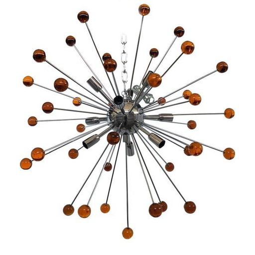 Contemporary Amber “Star” Murano Glass Sputnik Chandelier