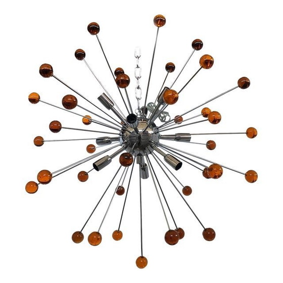 Image 1 of Contemporary Amber “Star” Murano Glass Sputnik Chandelier