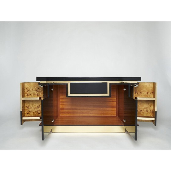 Image 1 of Vintage black lacquer and brass sideboard by Jean Claude Mahey for Roche Bobois, 1970