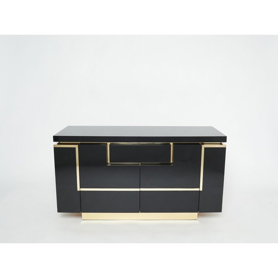Image 1 of Vintage black lacquer and brass sideboard by Jean Claude Mahey for Roche Bobois, 1970