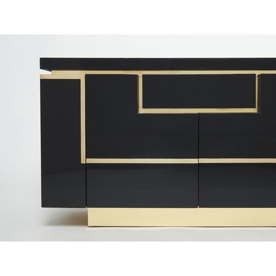 Image 1 of Vintage black lacquer and brass sideboard by Jean Claude Mahey for Roche Bobois, 1970