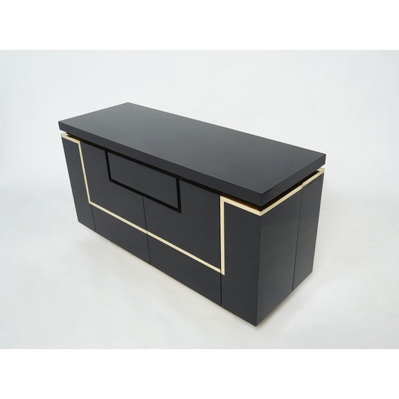 Image 1 of Vintage black lacquer and brass sideboard by Jean Claude Mahey for Roche Bobois, 1970