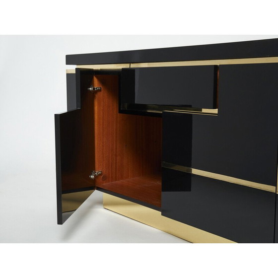 Image 1 of Vintage black lacquer and brass sideboard by Jean Claude Mahey for Roche Bobois, 1970